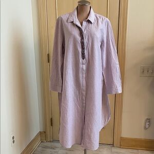 CHICO'S Resort Beach Summer Linen Rhinestone Lavender/White Stripe Tunic Maxi XL